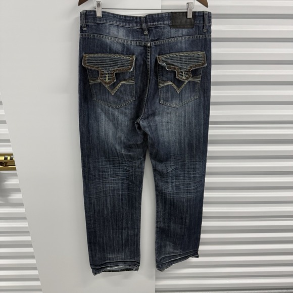 Sacred Cult Other - Sacred Cult Jeans Mens 36x34 Dark Wash Straight Flap‎ Pocket Y2K Distressed